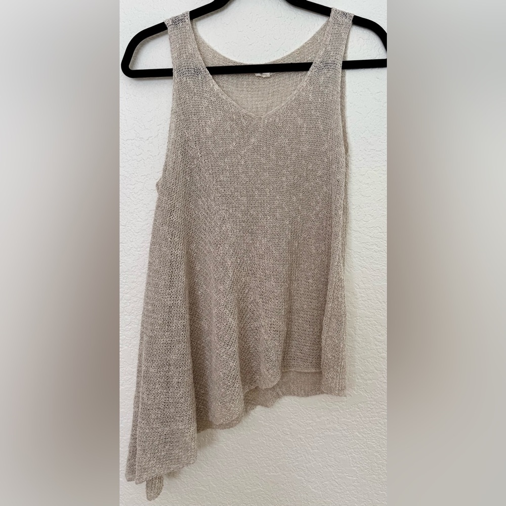 Eileen Fisher Beige Knit Sleeveless Asymmetric Top Size M